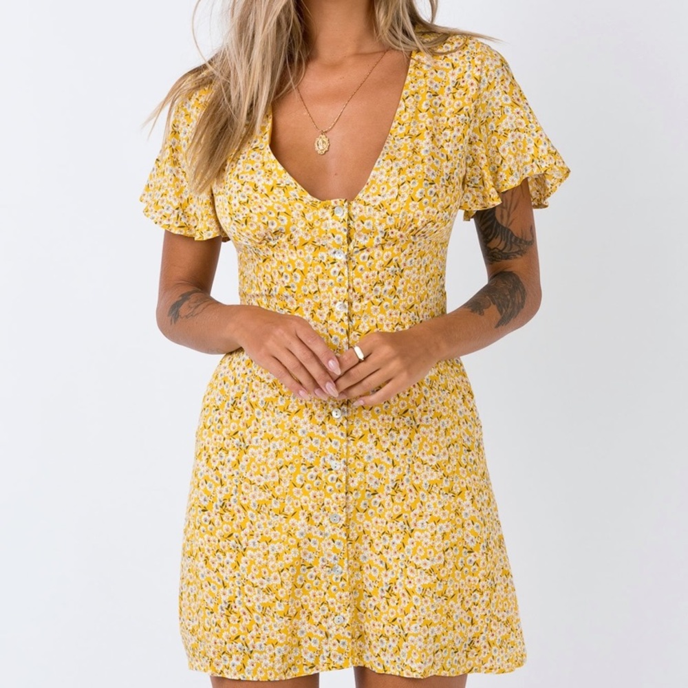 NWT Same Same mini dress yellow floral